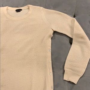 Theory Cream Waffle Side Button Soft Wool Sweater